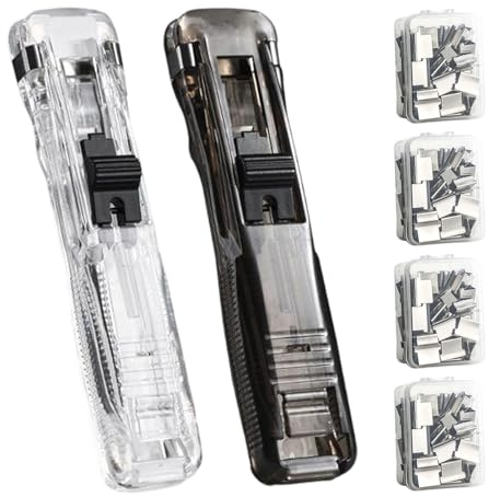Clip Stapler - Handheld Paper Crimper Stapler | Portable Paper Stapling Tool with 200 Reusable Clips for Children Home Arts Office School Classroom Desk Document Papers