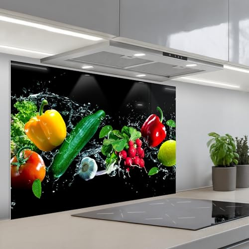 KitchenYeah© Crédence Cuisine À Coller Protection Plaque De Cuisson Adhesif | 60x90 cm - Plastique Rigide Dalle Murale Légumes - Éclaboussure - Noir