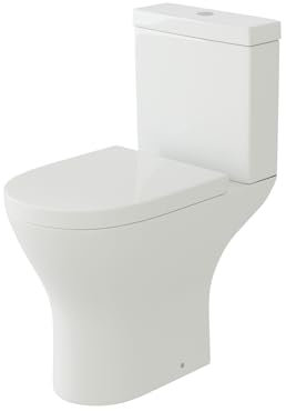 iBathUK Modern Palma Close Coupled Toilet, Ceramic Toilet Pan with Dual Flush Cistern, Soft Close, Quick Release Toilet Seat for Bathroom-White Gloss, Round Shape