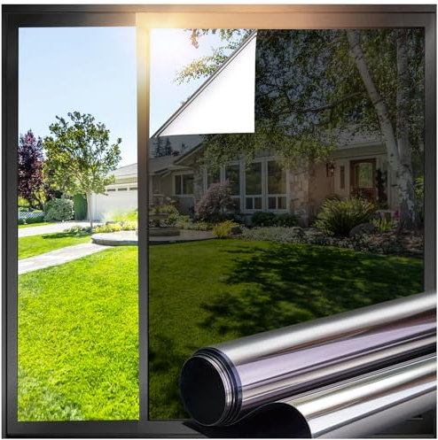Lifetree Reflective One Way Window Film Privacy: Mirror Window Tint Film Heat Control Sun Blocker, UV Anti Glare Film Clear Day and Night for Home Office (Black, 60 * 200cm)