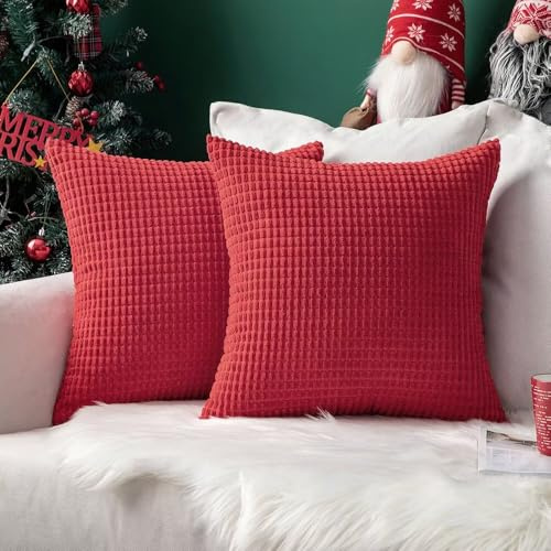 MIULEE Kissenbezug 40x40 Rot Sofakissen Kordsamt Kissenbezüge Quadrat Cord Dekokissen Kissenhülle Dekorativ Couchkissen Bezug Weich für Wohnzimmer Schlafzimmer 16x16 Inch 2er Set