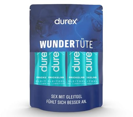 Durex Gleitgel Prickelnd - Gleitmittel auf Wasserbasis für Sex mit prickelnden, kühlenden & wärmenden Effekten – Kondomgeeignet (4 x 50 ml)