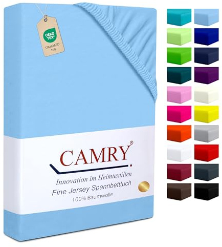 Camry Spannbettlaken 180x200cm - 200x200cm Hellblau Baumwolle Bettlaken Jersey Spannbetttuch Oeko-Tex