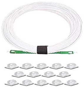 Elfcam® - Câble à Fibre Optique pour Orange SFR Bouygues, La Livraison avec 25 Pièces Clips de Câble Adhésif pour Gestion de Fibre Optique, SC/APC à SC/APC Monomode Blanc, 10M