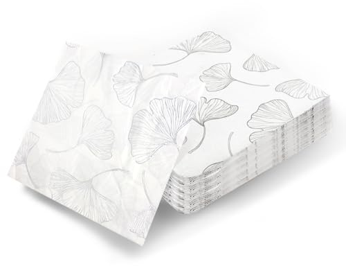 AIPOKE 80-Pack Napkins Disposable Paper Towel Cocktail Dinner Party Decoration, Silver Leaf