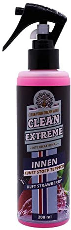 CLEANEXTREME Auto-Innenreiniger Strawberry Duft Erdbeere 200 ml - Für Stoff, Kunststoff, Gummi, Aluminium, Leder, Alcantara, Velours, Holz. Polster, Autositz, Dachhimmel, Teppich