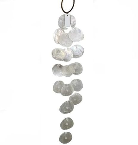 Großes Capiz Windspiel Perlmuttscheiben 100cm lang Perlmutt Klangspiel Girlande Muttertag Deko Hänger Weiss Creme Anhänger Feng Shui Muschelhänger Mobile Gartendeko