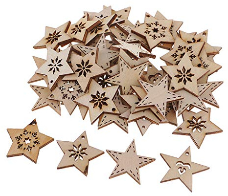 50 Holzsterne Blank Scheiben Mini Stern Natur unlackiert Verschönerungen DIY Weihnachten Holz Ornamente, natürlich, 30 mm