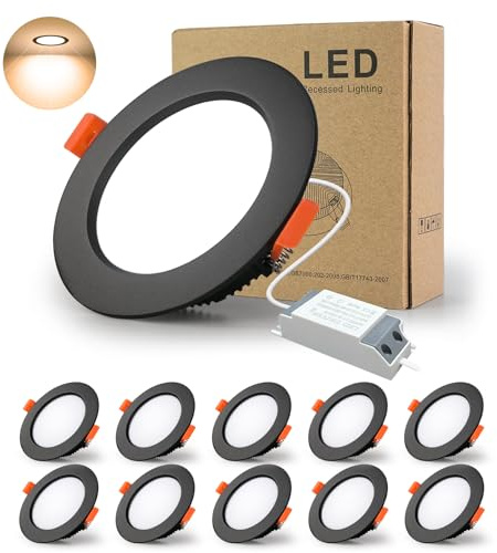 BAGZY LED Einbaustrahler 230V Schwarz Spots Flach 7W 230V IP44, 700 Lumen 10er Set Warmweiß 3000K Ausschnitt 80-90mm,CRI 80,Einbauleuchten Decken Spot,für Schlafzimmer Badezimmer Wohnzimmer