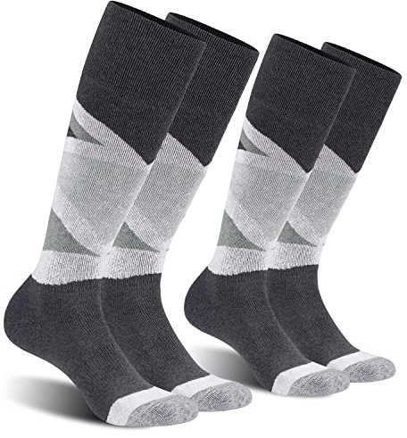 CS CELERSPORT 2 Pack Merino Wool Men's Ski Socks with Full Cushion, Winter Warm Thermal Socks for Skiing Snowboarding, Dark Grey+Light Grey, Large