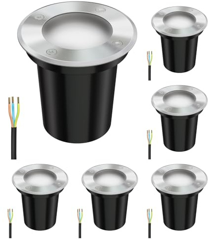 ledscom.de 6x Markinbyggnadslampa BOLI för utomhusbruk, IP67, rostfritt stål, frostad, rund, 108mm Ø inkl. LED-lampa 450lm vit