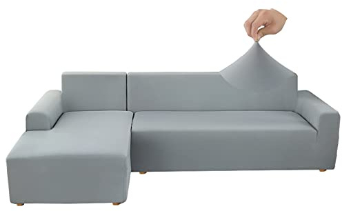 Jaotto Sofabezug Elastische Spandex Stretch Couchbezug für L-Form Sofa Überwürfe Universal Waschbar Sofaüberwurf 2er Antirutsch(3 Sitzer+4 Sitzer,Rauchgrau)