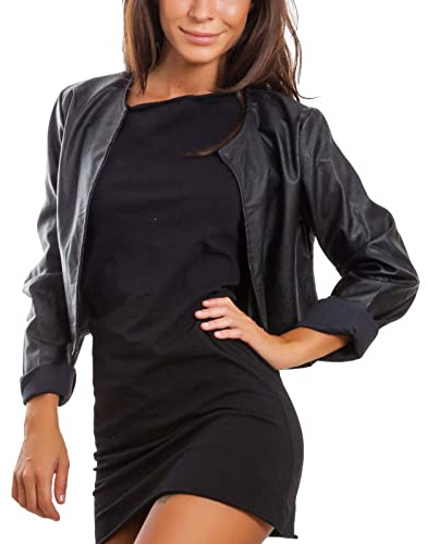 Toocool - Giacca Donna Corta Ecopelle Bolero Senza Chiusura Giacchetto Sexy JL-7860 [M,Nero]