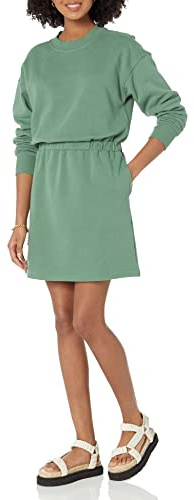 Amazon Essentials Abito Stile Felpa Stretto in Vita (Disponibile in Taglie Forti) Donna, Verde Salvia, S