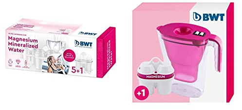 BWT Magnesium Mineralized Water Wasserfilterkartuschen, Kunststoff, Weiß, 6 Stück (1er Pack), 6 & Wasserfilter Vida Rosa 2,6L | Filter mit 1 Magnesium Filterkartusche | Wasserfilter Trinkwasser