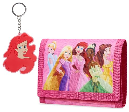Disney Stitch barnplånbok och nyckelring presentset söt trippelvikt plånbok med myntbörs kortfack och nyckelringssöm presenter, Rosa prinsessor, One Size, Modern
