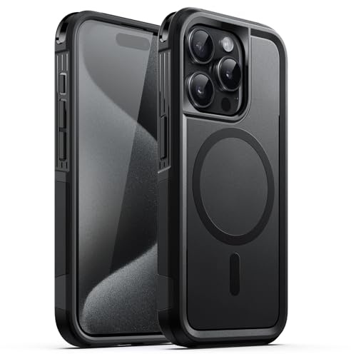 JETech Case for iPhone 15 Pro 6.1-Inch Compatible with MagSafe, Heavy Duty Dual-Layer Rugged Protection, Shockproof Protective Tough Phone Magnetic Cover (Black)