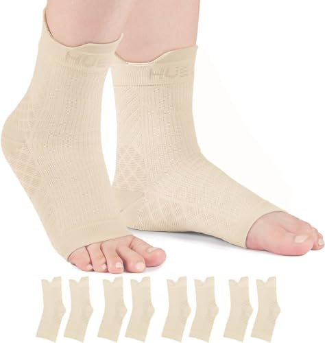 HUEGLO Attelle Cheville Sport pour Chevillère Entorse, 4 Paire Chaussettes de Contention Homme Femme Strapping Chevillere de Maintien Beige M