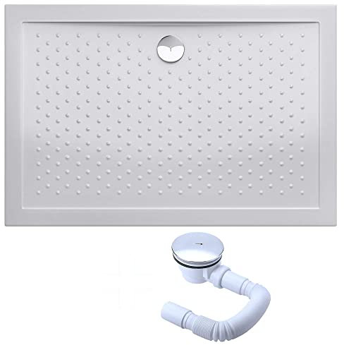 doporro Bac à douche 80x90 receveur de douche antiglisse rectangulaire blanc Lucia02AR 80x90x4 +Bonde AL01