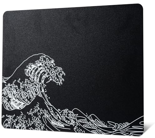 GMKWTL Gaming-Mauspad aus Glas, schwarzes Kanagawa Hart-Mauspad für Gaming, professionelles großes Mauspad, 410 mm x 310 mm, spezielle Glasoberfläche mit verbesserter Präzision und Geschwindigkeit