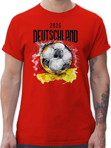 T-Shirt Herren - Fußball EM WM - Deutschland 2025 Germany - L - Rot - Deutschland-Trikot Fussball Shirt männer Europameisterschaft Deutschland. Tshirt fu Ball Trikot em- Fanartikel Fun-t-Shirts
