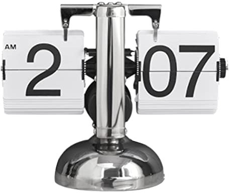 Desk Clock, Flip Clock, Retro Clock, Digital Flip Down Clock, Retro, Minimalist, Single Foot, Mechanical Automatic Flip Clock, Desk Clock for Home, Living Room, (White)