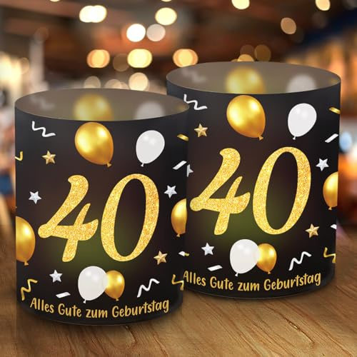 12 Windlicht Tischdeko 40. Geburtstag, Schwarz Gold, Schön Dass Du Da Bist, Für Teelichter Oder Kerzen, Happy Birthday Dekoration