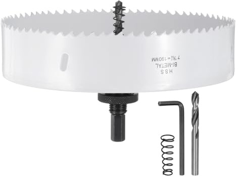 sourcing map Bimetall-Lochsägen-Set, 190 mm Lochschneider-Set mit 1 x 7/16-Zoll-Sechskantschaft, 2 x 1/4-Zoll-Zentrierbohrer, 2 x Federn, 1 x Schraubenschlüssel für Holz, Kunststoff, Weichmetall