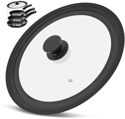 Universal Lid for Pots, Pans and Skillets, Tempered Glass Lid fit 9.5, 10, 11 Skillets, Pots, Frying Pans, Cast Iron, Crock Pot and Other Glass Covers Replacement