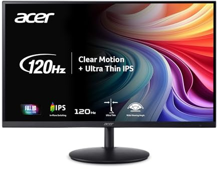 Acer SH242Y G0bih 23.8 IPS Full HD (1920 x 1080) Ultra-Thin Gaming Office Monitor | Adaptive-Sync Support (FreeSync Compatible) | Up to 120Hz Refresh | 1ms (VRB) | Adjustable Stand | HDMI & VGA Ports