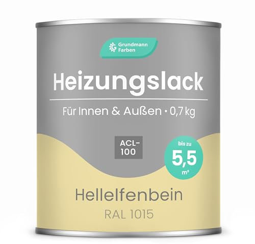 GRUNDMANN Heizkörperlack - 0,7 Kg - Heizungslack, Heizungsfarbe, Heizkörperfarbe, Acryllack - ACL 100 - RAL 1015 Hellelfenbein/Beige