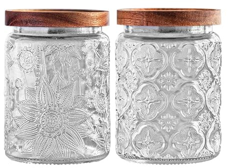 YOUSIS Vorratsdosen Glas mit Deckel Luftdicht, Vorratsgläser Glasbehälter 700ML (Clear Begonia Sunflower,Round,700ml/24oz)