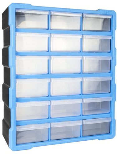 TekBox DIY Storage Organiser Craft Box Cabinet (18 Large Drawers) | Stackable design, Lightweight and durable plastic