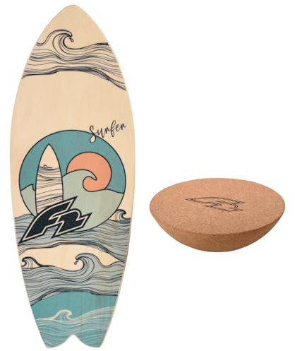 F2 Set Balance Board Surfer 87x32cm mit Kork Halbkugel - Gleichgewichts Trainer für Kinder und Erwachsene, Surf Balance Board Zubehör für Yoga, Faszien, Koordination & Fitnesstraining