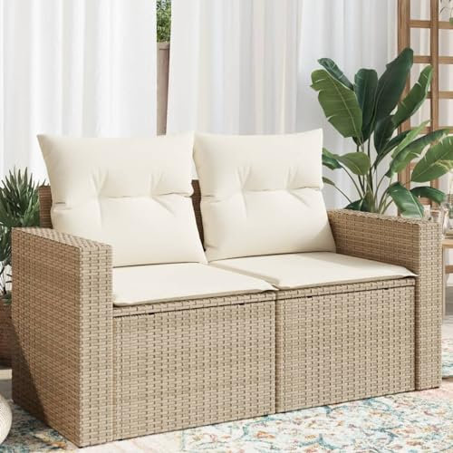 Brokky Gartensofa mit Kissen 2-Sitzer GartenmöBel Terrassensofa Outdoor Sofa Balkon Outdoor Couch Loungesofa Outdoor Beige Poly Rattan - 366078