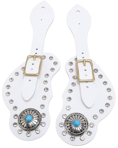 Luocute Set mit 2 Einzelnen Sporenriemen für Cowboy-, Herren- und Damenstiefel, Ausrüstung, Rodeo, Reitsport, Vollnarbenleder, Kunstleder, Strassverzierung, Verstellbarer Sporenhalter,