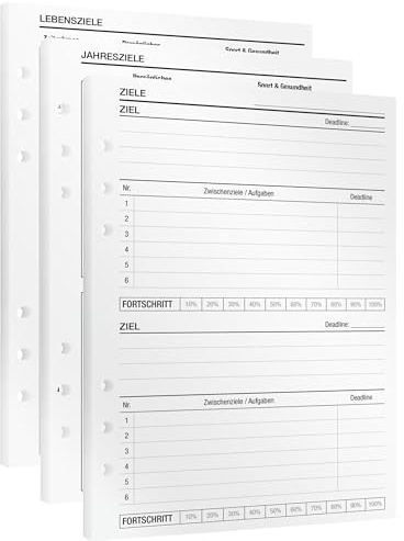 KOMPASS® Obiettivo | 7 inserti DIN A5 per agenda ad anelli | raggiungere obiettivi a lungo termine | Planner annuale 2025 per agenda e agenda ad anelli