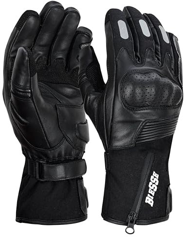 BI ESSE Guanti da moto invernali per uomo donna pollice touch screen, guanti da moto impermeabili e antivento protezione leggera e calda per motociclismo, ciclismo, equitazione, ATV (NERO, L)