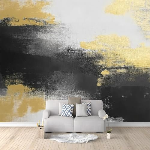 Fototapete Abstraktes Gelb-Graues Kunstgemälde 350x256 cm 3D Vliestapete Wandbild, Mustertapete Moderne Wandtapete, Wohnzimmer Schlafzimmer Kinderzimmer Büro Flur Wanddeko