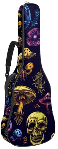 Gitarrentasche mit Seestern und gestreiftem Hintergrund, gepolsterte Tasche für Akustikgitarre, Rucksack mit verstellbaren Schultergurttaschen, Marineblau und Türkis, Mehrfarbig 04, 42.9x16.9x4.7 in,