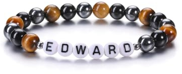 CrystalTears Edelsteine Armband mit Buchstaben Perlen Personalisiert Namen 8mm Beads Tigerauge Hematite Obsidian Perlenarmband Benutzerdefinierte Valentinstag Geschenke für Freundin Freund Liebhaber