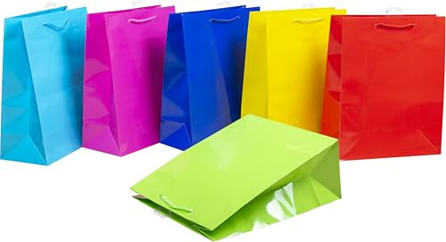 HEKU Färgglada XL-presentpåsar i intensiv färgad design, 12 stycken I 6 färger (gul, turkos, röd, rosa, ljusgrön, mörkblå), 32,5 x 26 x 12,5 cm, miljövänlig och återanvändbar