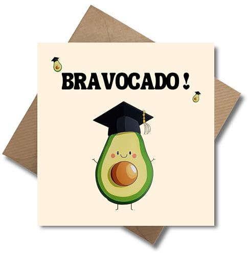 WBdesignz Glückwunschkarte Bravocado mit Umschlag - Abschlussgrußkarte Avocado Motiv - Glückwunsch zum bestandenem Abschluss - Abitur, Studium, Ausbildung (125 x 125mm)
