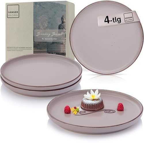 Sänger Bombay Basalt Dessertteller 4 teilig, Steingut Frühstücksteller | 4 Personen, Kuchenteller kleine Teller spülmaschinenfest mikrowellenfest, Steingut Geschirr lila