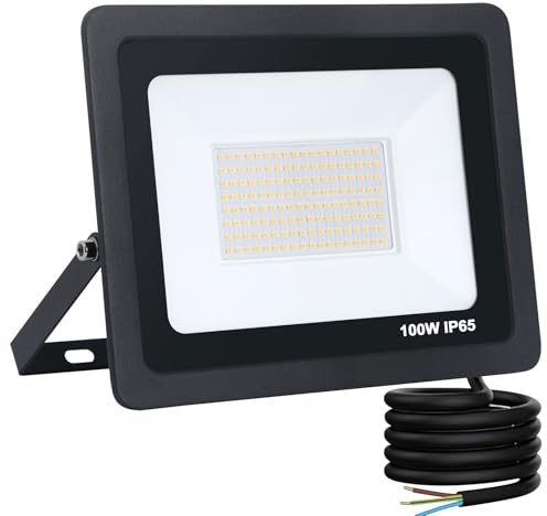 YCZM Foco LED Exterior 100W,IP65 Impermeable Foco Proyector LED,Blanco Cálido 3000K 10000 Lumen Focos LED Exterior,144 leds Terraza Floodlight para Casa,Garaje,Patio,Terraza,Campo【Negro 1 Pieza】