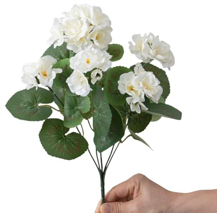 TONGMAN 2PCS 13.7'' Artificial Geraniums Silk Flowers Plants Home Outdoor Decor Garden Wedding Kitchen Garden Table Centerpieces Indoor Outdoor Decor (White)
