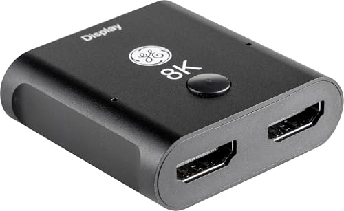 GE 2-Device 8K HDMI Switch, HDMI 2.1, Supports 8K@60Hz & 4K@120Hz, Dolby Atmos, HDCP 2.2, LED Indicator, USB-C Powered, Premium Aluminum Housing, 81660