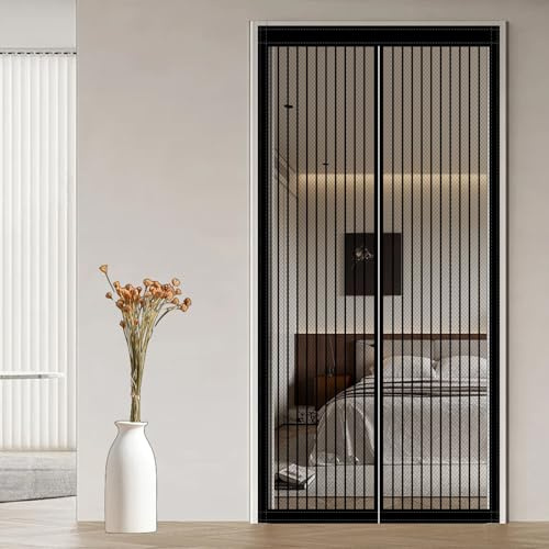 Mosquitera Magnetica 93 x 223 cm Se Cierra Automáticamente Mosquitera Magnética Puerta Fácil Instalación sin Taladrar para Puerta Exterior de Balcón/Patio, Negro