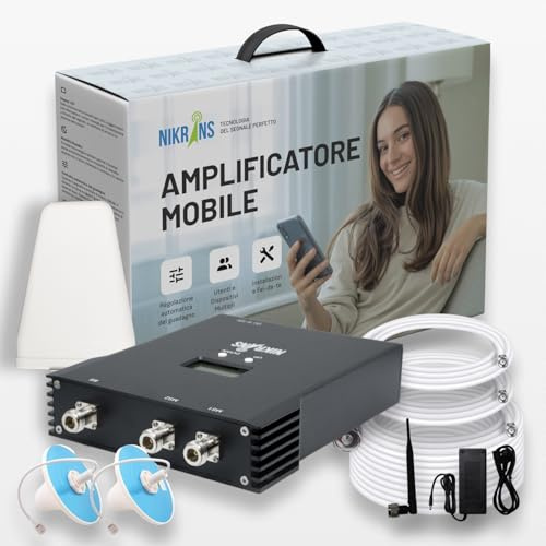 Nikrans Amplificador de Señal Móvil gsm y 4G – 900/1800/2100 MHz – Cobertura hasta 500 m² – Compatible con Movistar, Vodafone, Orange, Yoigo – Llamadas y Internet