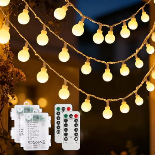 SOAIY 2erSet 6M LED Lichterkette Kugeln mit Fernbedienung Batteriebetrieben | 8 Modi 40 warmweiß Kugeln Lichterkette Batterie mit Timer für Schlafzimmer Garten Terrasse Balkon Weihnachten Party Camping